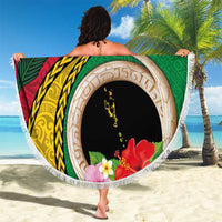 Vanuatu Tribal Boar Tusk Beach Blanket Tropical Plants with Namele and Melanesian Pattern