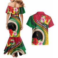 Vanuatu Tribal Boar Tusk Couples Matching Mermaid Dress and Hawaiian Shirt Tropical Plants with Namele and Melanesian Pattern