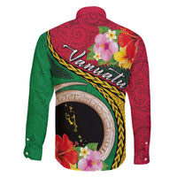 Vanuatu Tribal Boar Tusk Family Matching Off The Shoulder Long Sleeve Dress and Hawaiian Shirt Tropical Plants with Namele and Melanesian Pattern