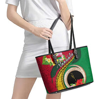 Vanuatu Tribal Boar Tusk Leather Tote Bag Tropical Plants with Namele and Melanesian Pattern