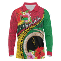 Vanuatu Tribal Boar Tusk Long Sleeve Polo Shirt Tropical Plants with Namele and Melanesian Pattern