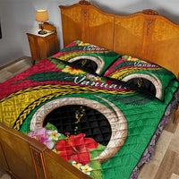 Vanuatu Tribal Boar Tusk Quilt Bed Set Tropical Plants with Namele and Melanesian Pattern