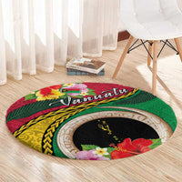 Vanuatu Tribal Boar Tusk Round Carpet Tropical Plants with Namele and Melanesian Pattern