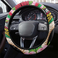 Vanuatu Tribal Boar Tusk Steering Wheel Cover Tropical Plants with Namele and Melanesian Pattern