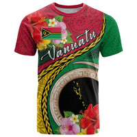Vanuatu Tribal Boar Tusk T Shirt Tropical Plants with Namele and Melanesian Pattern