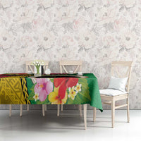 Vanuatu Tribal Boar Tusk Tablecloth Tropical Plants with Namele and Melanesian Pattern