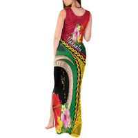 Vanuatu Tribal Boar Tusk Tank Maxi Dress Tropical Plants with Namele and Melanesian Pattern