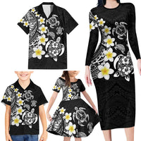 Hawaiian Plumeria Turtles Family Matching Long Sleeve Bodycon Dress and Hawaiian Shirt Polynesian Art Tattoo LT03 - Polynesian Pride