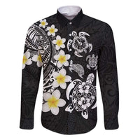 Hawaiian Plumeria Turtles Family Matching Off The Shoulder Long Sleeve Dress and Hawaiian Shirt Polynesian Art Tattoo