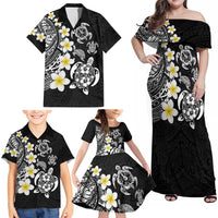 Hawaiian Plumeria Turtles Family Matching Off Shoulder Maxi Dress and Hawaiian Shirt Polynesian Art Tattoo LT03 - Polynesian Pride