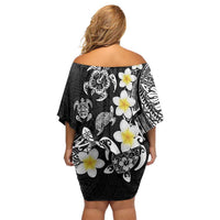 Hawaiian Plumeria Turtles Family Matching Off Shoulder Short Dress and Hawaiian Shirt Polynesian Art Tattoo LT03 - Polynesian Pride
