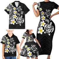Hawaiian Plumeria Turtles Family Matching Short Sleeve Bodycon Dress and Hawaiian Shirt Polynesian Art Tattoo LT03 - Polynesian Pride