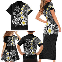 Hawaiian Plumeria Turtles Family Matching Short Sleeve Bodycon Dress and Hawaiian Shirt Polynesian Art Tattoo LT03 - Polynesian Pride