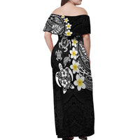 Hawaiian Plumeria Turtles Off Shoulder Maxi Dress Polynesian Art Tattoo