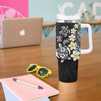 Hawaiian Plumeria Turtles Tumbler With Handle Polynesian Art Tattoo