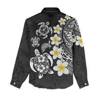 Hawaiian Plumeria Turtles Women Casual Shirt Polynesian Art Tattoo