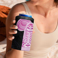 Samoan Art Tattoo Polynesian Pattern 4 in 1 Can Cooler Tumbler Pink Out Color