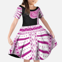 Samoan Art Tattoo Polynesian Pattern Family Matching Off Shoulder Maxi Dress and Hawaiian Shirt Pink Out Color