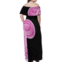 Samoan Art Tattoo Polynesian Pattern Family Matching Off Shoulder Maxi Dress and Hawaiian Shirt Pink Out Color