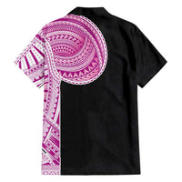 Samoan Art Tattoo Polynesian Pattern Family Matching Off Shoulder Short Dress and Hawaiian Shirt Pink Out Color