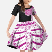 Samoan Art Tattoo Polynesian Pattern Family Matching Short Sleeve Bodycon Dress and Hawaiian Shirt Pink Out Color