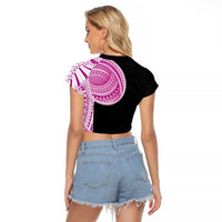 Samoan Art Tattoo Polynesian Pattern Raglan Cropped T Shirt Pink Out Color