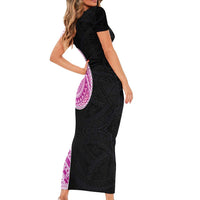 Samoan Art Tattoo Polynesian Pattern Short Sleeve Bodycon Dress Pink Out Color
