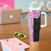 Samoan Art Tattoo Polynesian Pattern Tumbler With Handle Pink Out Color