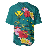 Aloha Kanaka Maoli Hawaii Flowers Baseball Jersey With Polynesian Pattern Teal Color