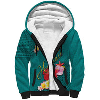 Aloha Kanaka Maoli Hawaii Flowers Sherpa Hoodie With Polynesian Pattern Teal Color
