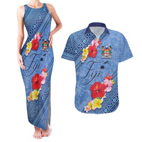 Bula Fiji Hibiscus and Plumeria Flowers Couples Matching Tank Maxi Dress and Hawaiian Shirt Tapa Tattoo Polynesian Pattern
