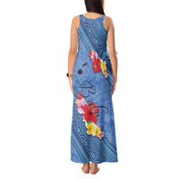 Bula Fiji Hibiscus and Plumeria Flowers Tank Maxi Dress Tapa Tattoo Polynesian Pattern