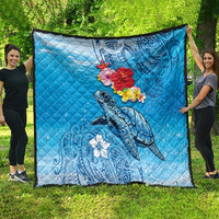 Hawaii Sea Turtle and Tropical Flowers Quilt Polynesian Tattoo Undersea Vibe