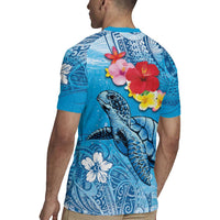 Hawaii Sea Turtle and Tropical Flowers Rugby Jersey Polynesian Tattoo Undersea Vibe