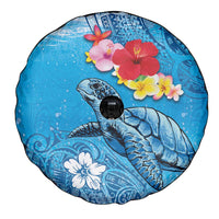 Hawaii Sea Turtle and Tropical Flowers Spare Tire Cover Polynesian Tattoo Undersea Vibe