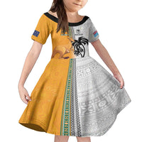 Custom Fiji and Australia Rugby Family Matching Puletasi and Hawaiian Shirt Aboriginal and Fijian Masi Pattern LT03 Daughter's Dress White - Polynesian Pride