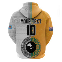 Custom Fiji and Australia Rugby Hoodie Aboriginal and Fijian Masi Pattern