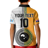 Custom Fiji and Australia Rugby Kid Polo Shirt Aboriginal and Fijian Masi Pattern