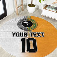 Custom Fiji and Australia Rugby Round Carpet Aboriginal and Fijian Masi Pattern