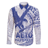 Samoa Pago Pago Aeto Family Matching Mermaid Dress and Hawaiian Shirt Wingstyle Blue-White Color - Polynesian Pride