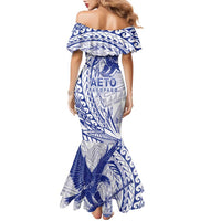 Samoa Pago Pago Aeto Family Matching Mermaid Dress and Hawaiian Shirt Wingstyle Blue-White Color - Polynesian Pride