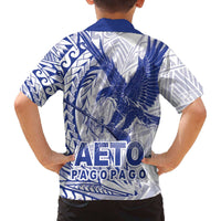 Samoa Pago Pago Aeto Family Matching Off The Shoulder Long Sleeve Dress and Hawaiian Shirt Wingstyle Blue-White Color - Polynesian Pride