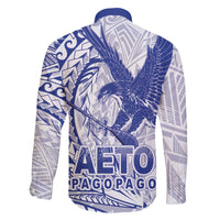 Samoa Pago Pago Aeto Family Matching Off The Shoulder Long Sleeve Dress and Hawaiian Shirt Wingstyle Blue-White Color - Polynesian Pride