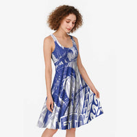 Samoa Pago Pago Aeto Midi Dress Wingstyle Blue-White Color - Polynesian Pride