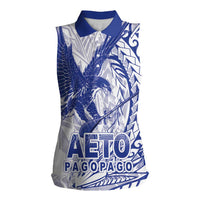 Samoa Pago Pago Aeto Women Sleeveless Polo Shirt Wingstyle Blue-White Color - Polynesian Pride