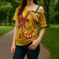 Samoa Pago Pago Aeto Cross Shoulder Shirt Wingstyle Red-Gold Color - Polynesian Pride