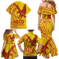 Samoa Pago Pago Aeto Family Matching Mermaid Dress and Hawaiian Shirt Wingstyle Red-Gold Color - Polynesian Pride