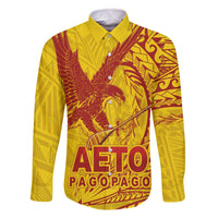 Samoa Pago Pago Aeto Family Matching Off The Shoulder Long Sleeve Dress and Hawaiian Shirt Wingstyle Red-Gold Color - Polynesian Pride