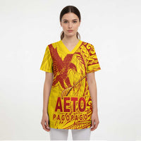 American Samoa Pago Pago Aeto Scrub Top Wingstyle Red-Gold Color - Polynesian Pride