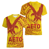 Samoa Pago Pago Aeto Women V-Neck T-Shirt Wingstyle Red-Gold Color - Polynesian Pride